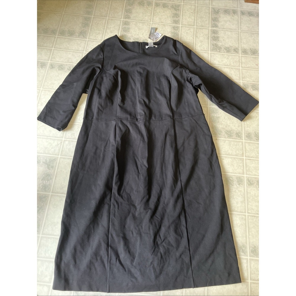 New CJ Banks 22W Black Ponte Knit Stretch Fitted Pencil Sheath 3/4 Sleeve Dress